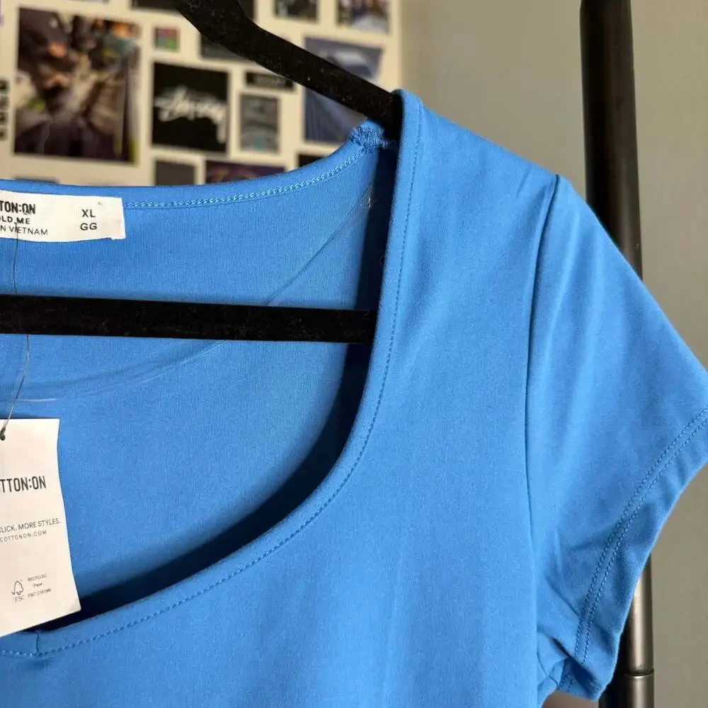 Cotton On Hold Me Tee Size XL Blue Scoop Neck Short Sleeve